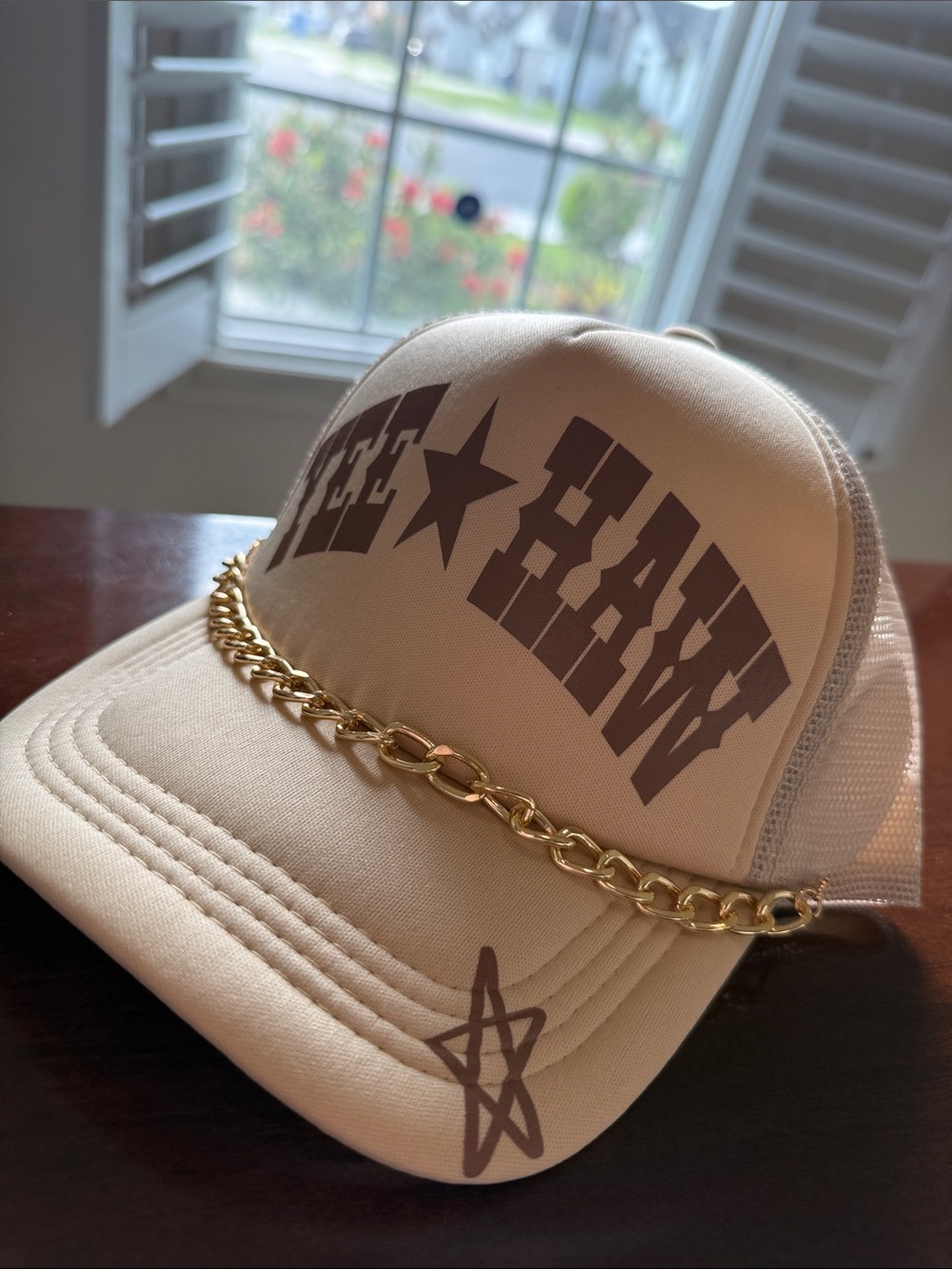 Yee Haw Beige Trucker Hat with Gold Chain - Picture 3 of 3
